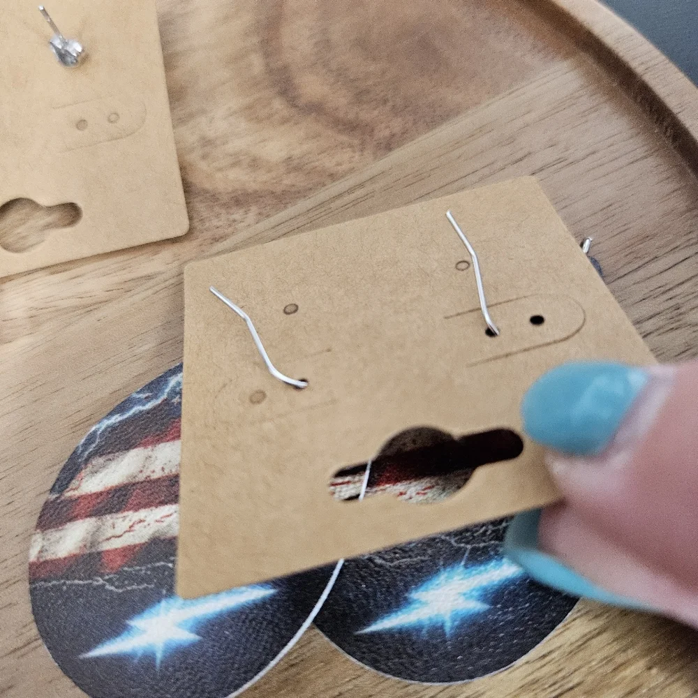 Women's Fashion Set of 3 Pairs Earrings American Flag Silver Red Crystal Studs